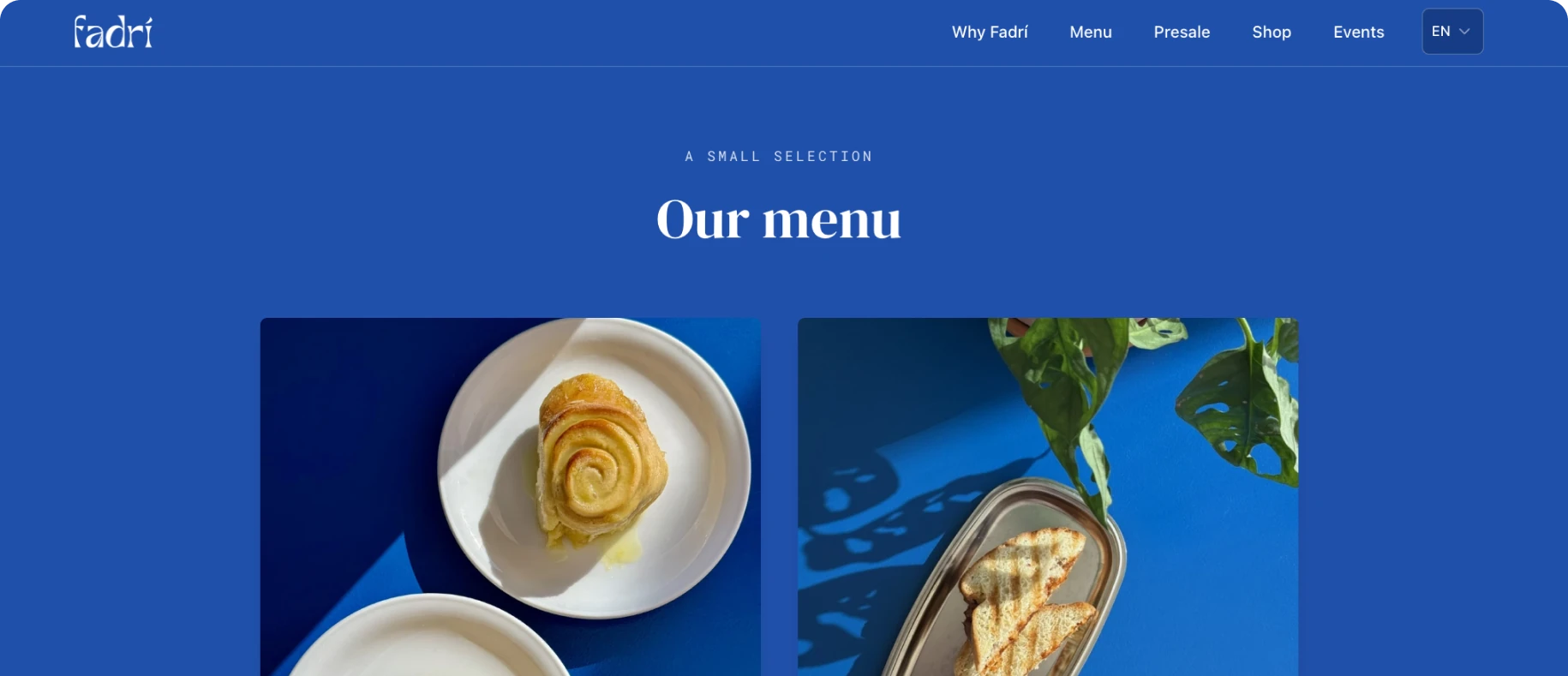 The menu page on fadri.cafe